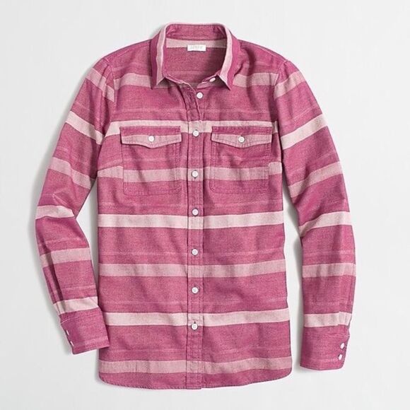 J.Crew Pink Striped Flannel Shirt Medium C8590 Button Down Top - Picture 1 of 3
